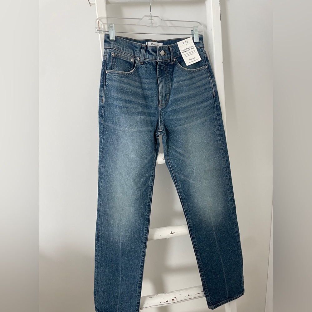 Madewell Women's The Longline Straight High Rise Blue Jeans